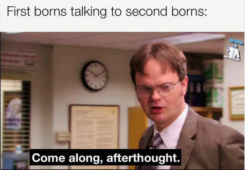First borns talking to second borns: Come along, afterthought.