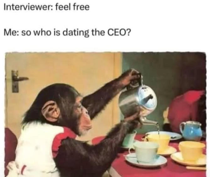 Interviewer: feel free Me: so who is dating the CEO?