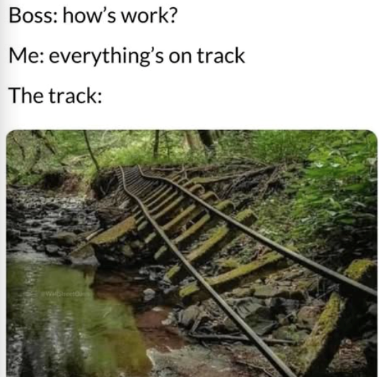 Boss: how's work? Me: everything's on track The track: WallStreet