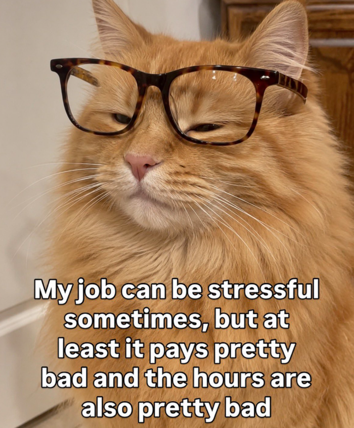 Q My job can be stressful sometimes, but at least it pays pretty bad and the hours are also pretty bad