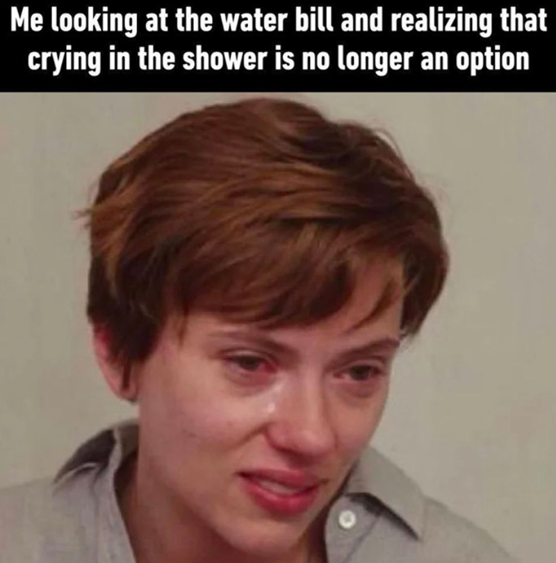 Me looking at the water bill and realizing that crying in the shower is no longer an option