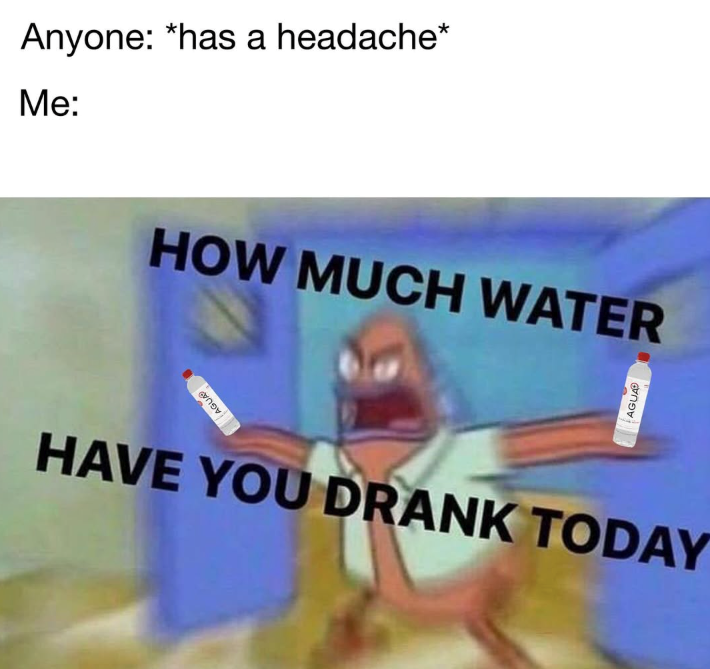 Anyone: *has a headache* Me: AGUA HOW MUCH WATER HAVE YOU DRANK TODAY AGUA