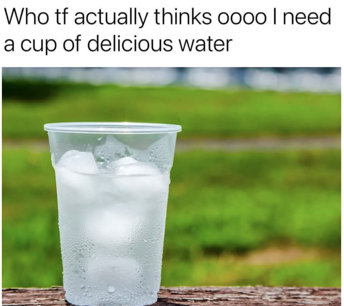 Who tf actually thinks oooo I need a cup of delicious water