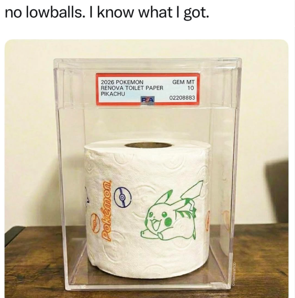 no lowballs. I know what I got. Pokemon 2026 POKEMON RENOVA TOILET PAPER PIKACHU PEA GEM MT 10 02208883