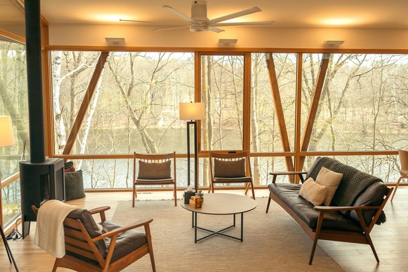 A Florida Airbnb rental, complete with couches and chairs in the living room.