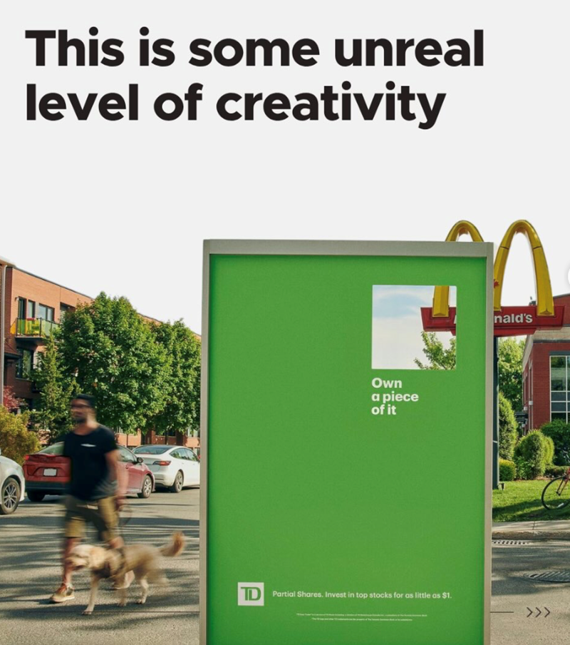 This is some unreal level of creativity Own a piece of it TD Partial Shares. Invest in top stocks for as little as $1. nald's >>>