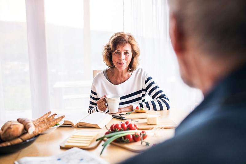 Aunt shows up to have a conversation with Grandpa.