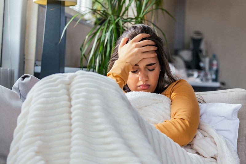 Sick desperate woman has flu