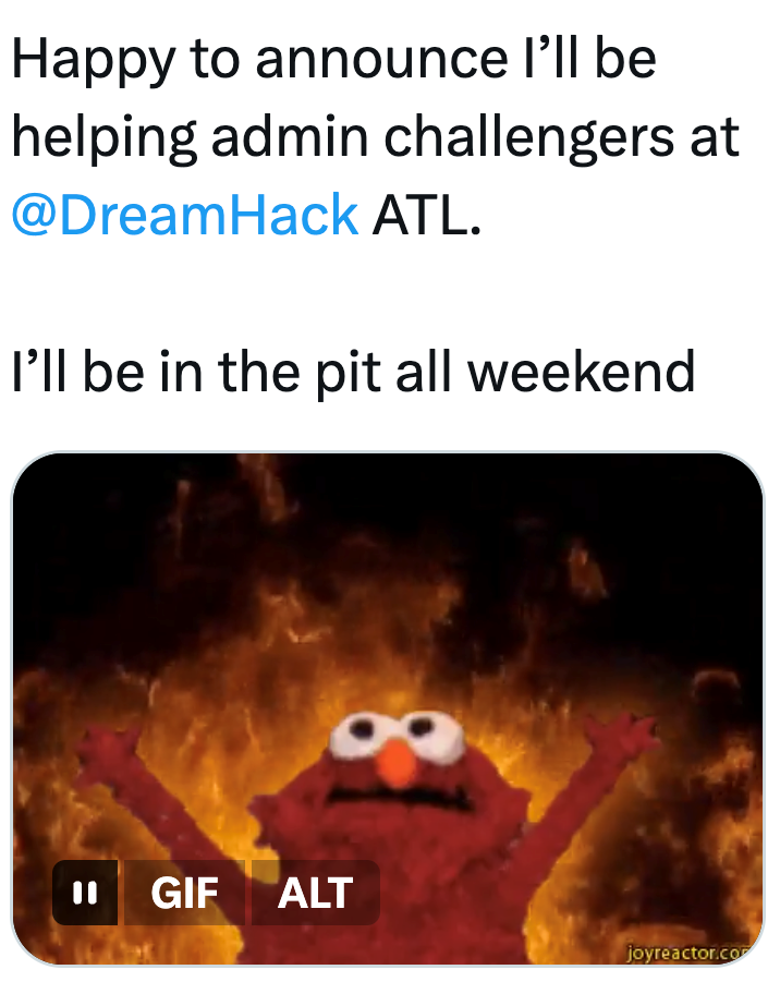 Happy to announce I'll be helping admin challengers at @DreamHack ATL. I'll be in the pit all weekend GIF ALT joyreactor.com