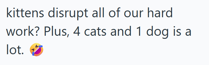 kittens disrupt all of our hard work? Plus, 4 cats and 1 dog is a lot.