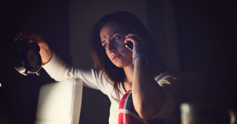 Woman on the phone late at night