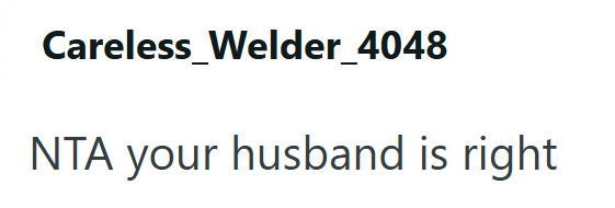 Careless_Welder_4048 NTA your husband is right