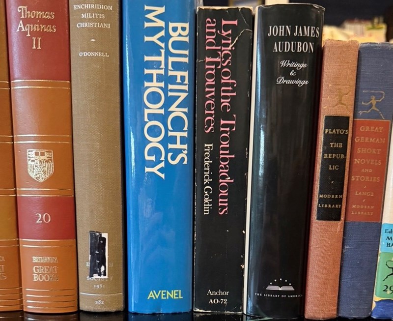 ENCHIRIDION Thomas MILITIS Aquinas II CHRISTIANI O'DONNELL 20 MYTHOLOGY BULFINCH'S and Trouveres Frederick Goldin Lyrics of the Troubadours JOHN JAMES AUDUBON Writings & Drawings PLATO'S GREAT GERMAN THE SHORT REPUB NOVELS LIC AND STORIES LANGE MODERN LIBRARY MODSAM LISKARY Ed M HA BRIARNICA GREAT BOOKS 1981 29 AVENEL Anchor THE LIBRARY OF AMERICA 282 AO-72