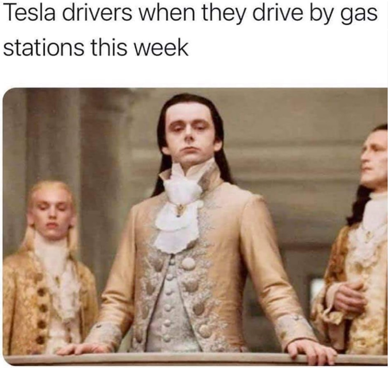 Tesla drivers when they drive by gas stations this week