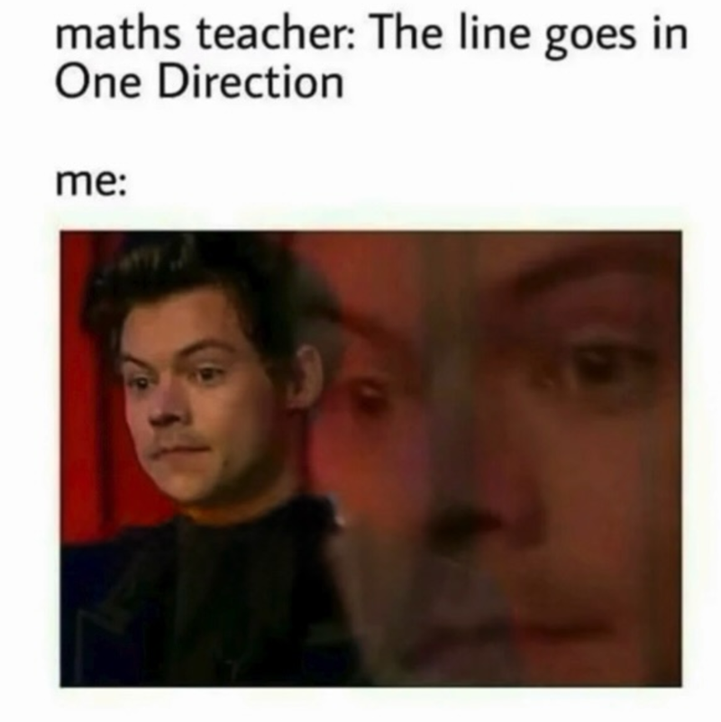 maths teacher: The line goes in One Direction me:
