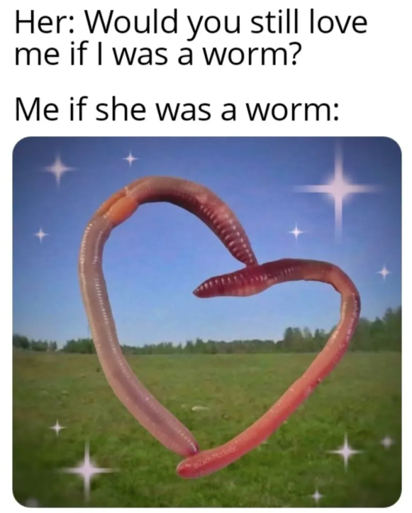 Her: Would you still love me if I was a worm? Me if she was a worm: Zach Mcclinbe