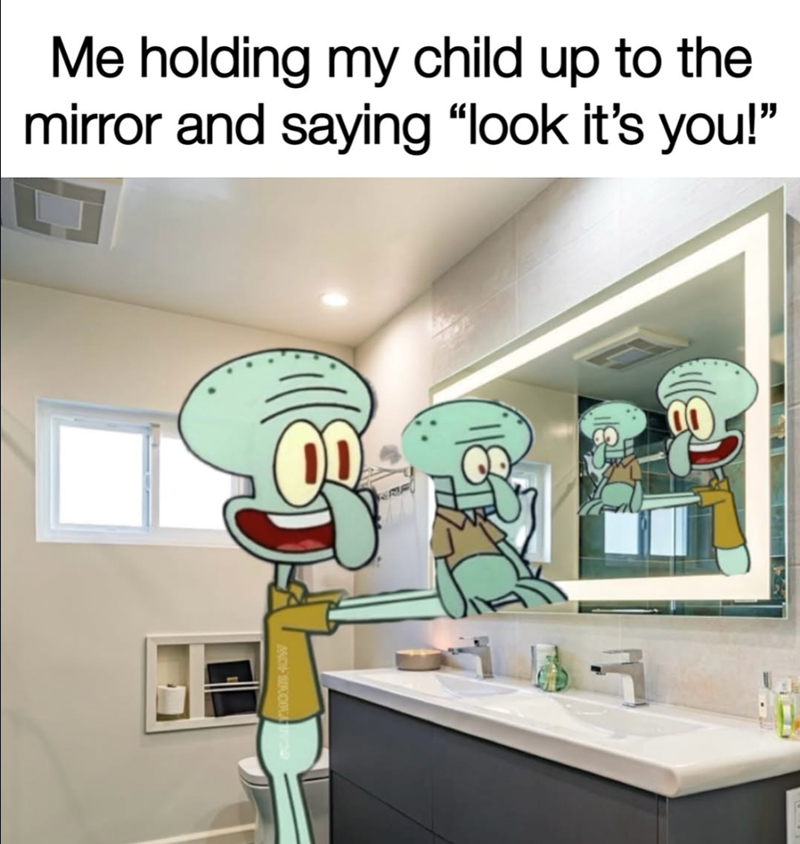 Me holding my child up to the mirror and saying "look it's you!"