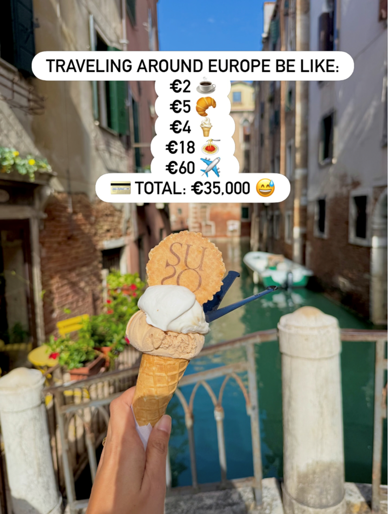 TRAVELING AROUND EUROPE BE LIKE: €2 €5 €4 €18 €60 TOTAL: €35,000 SU AA