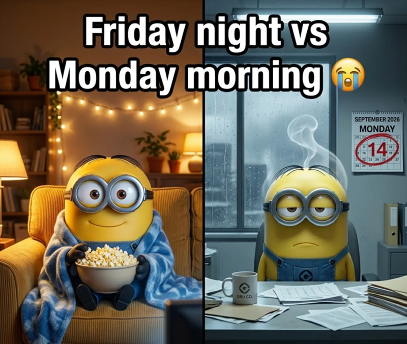 Friday night vs Monday morning GRU CO. SEPTEMBER 2026 MONDAY 14 22 22 24 25 15 Z 20 292 13 19 27 wwww