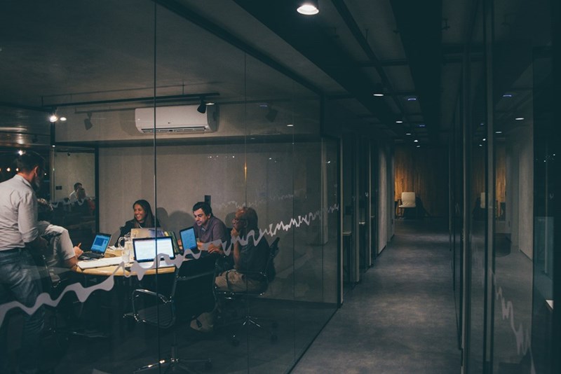 An evening meeting in a class meeting room, office space