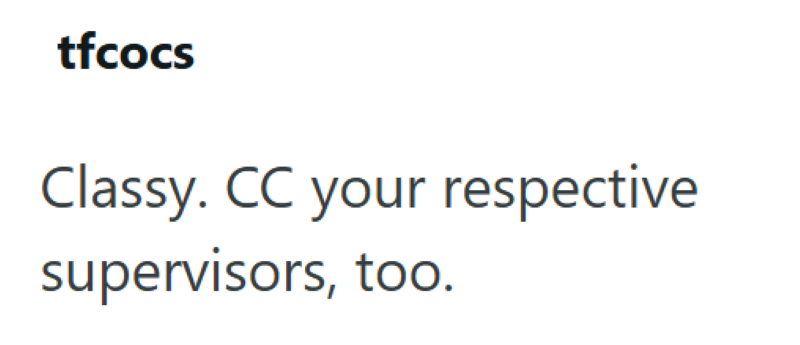 tfcocs Classy. CC your respective supervisors, too.