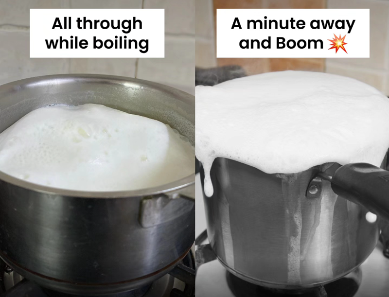 All through while boiling A minute away and Boom