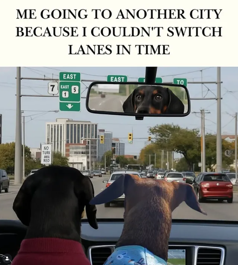 ME GOING TO ANOTHER CITY BECAUSE I COULDN'T SWITCH LANES IN TIME NO TURK ARIE RED EAST 7 EAST 1 5 EAST TO