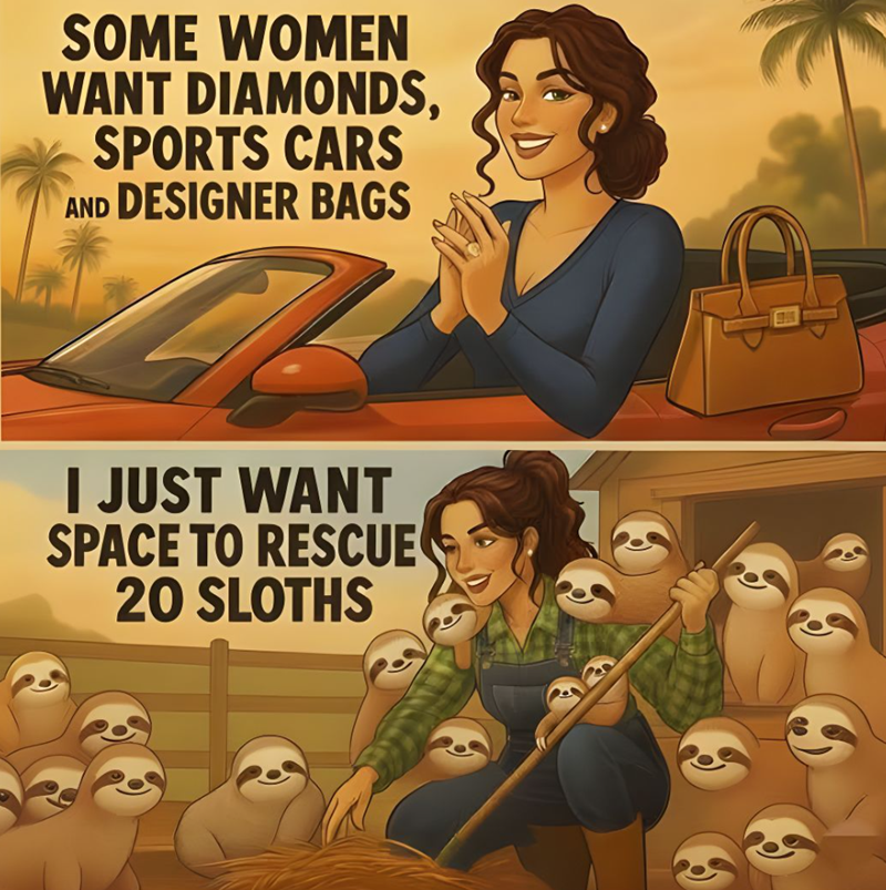 SOME WOMEN WANT DIAMONDS, SPORTS CARS AND DESIGNER BAGS I JUST WANT SPACE TO RESCUE 20 SLOTHS
