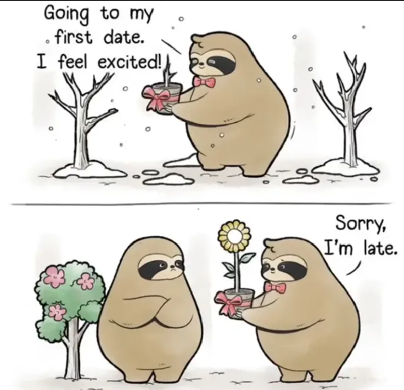 Going to my . first date. I feel excited! Sorry, I'm late.