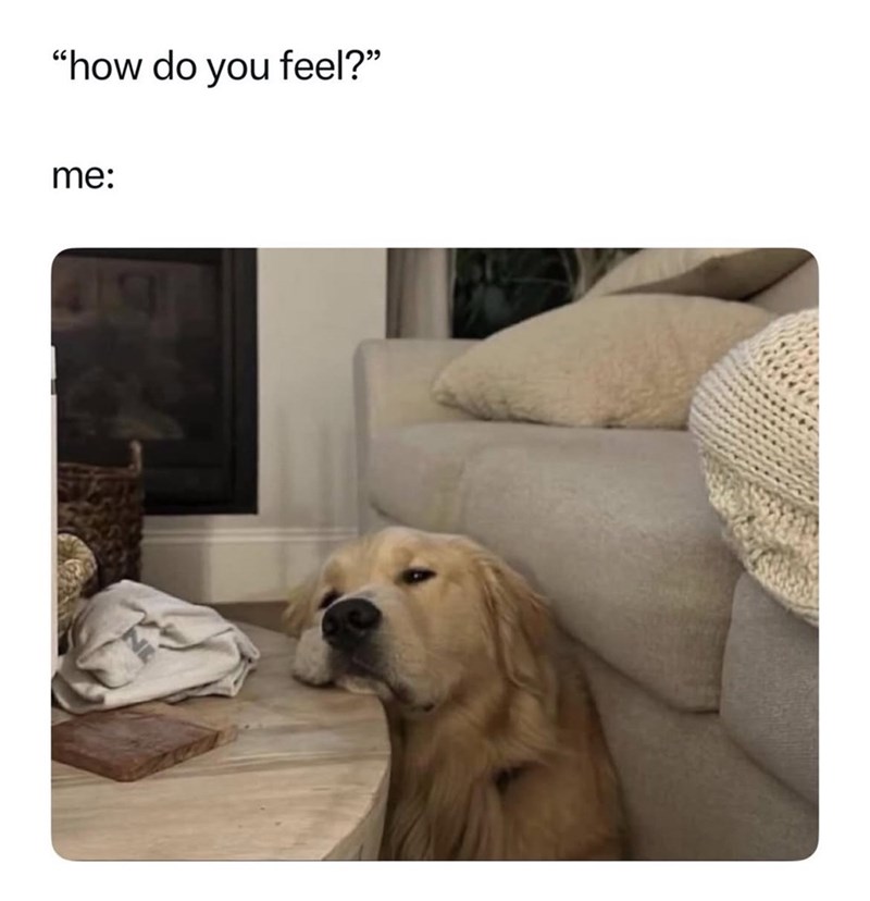 "how do you feel?" me: