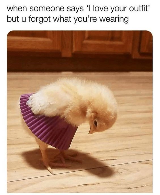 when someone says 'I love your outfit' but u forgot what you're wearing
