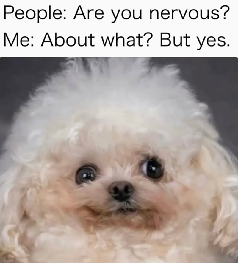 People: Are you nervous? Me: About what? But yes.