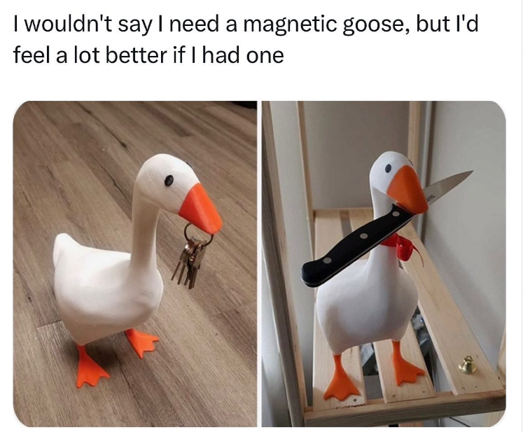 I wouldn't say I need a magnetic goose, but I'd feel a lot better if I had one
