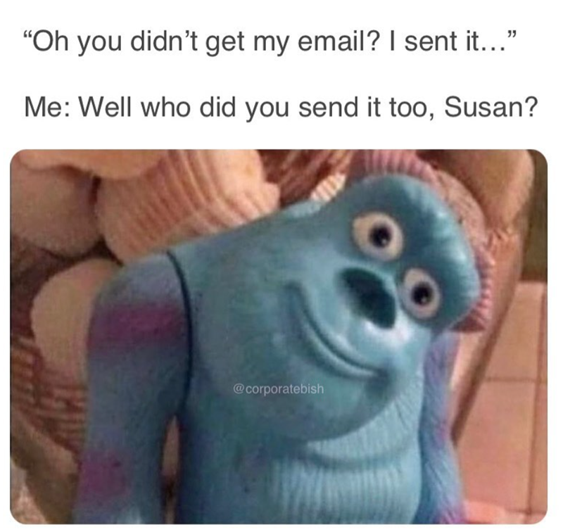 "Oh you didn't get my email? I sent it..." Me: Well who did you send it too, Susan? @corporatebish