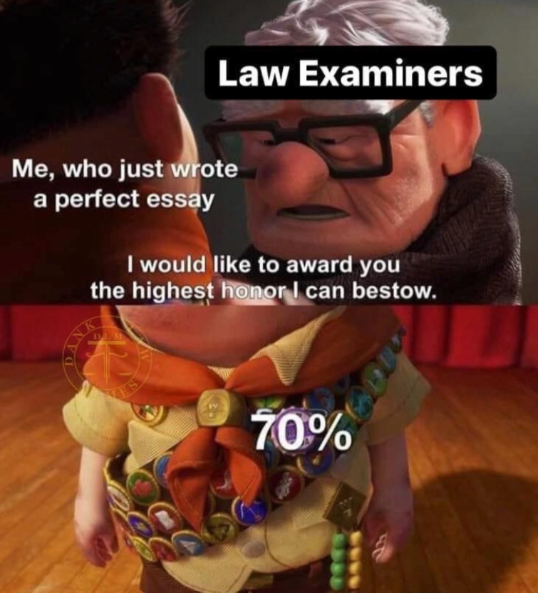 Law Examiners Me, who just wrote a perfect essay I would like to award you the highest honor I can bestow. ES w 70%