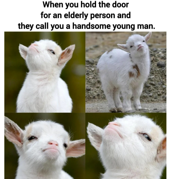 When you hold the door for an elderly person and they call you a handsome young man.
