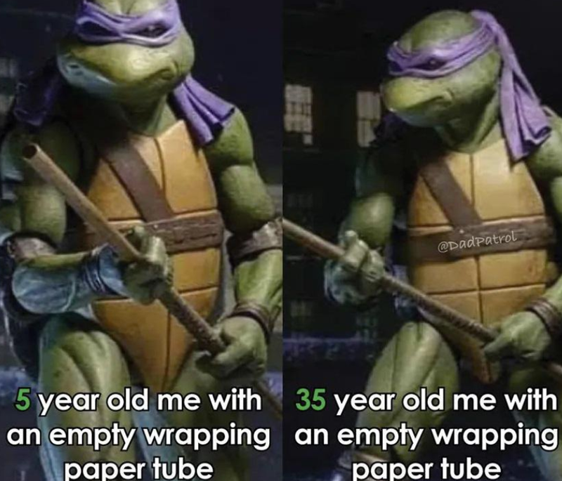@DadPatrol 5 year old me with 35 year old me with an empty wrapping an empty wrapping paper tube paper tube