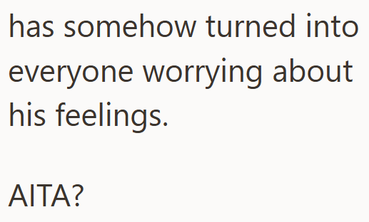 has somehow turned into everyone worrying about his feelings. AITA?