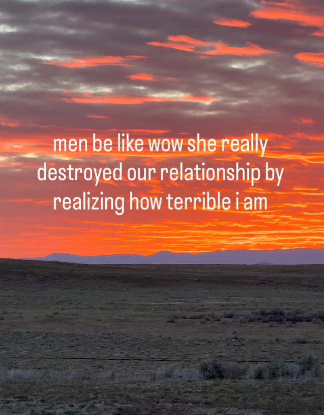 men be like wow she really destroyed our relationship by realizing how terrible i am