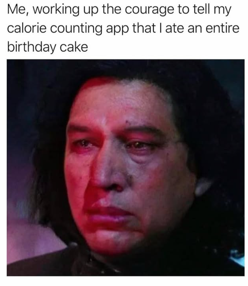 Me, working up the courage to tell my calorie counting app that I ate an entire birthday cake