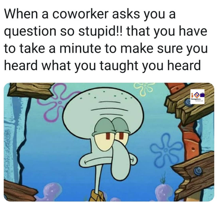 When a coworker asks you a question so stupid!! that you have to take a minute to make sure you heard what you taught you heard Bengaluru