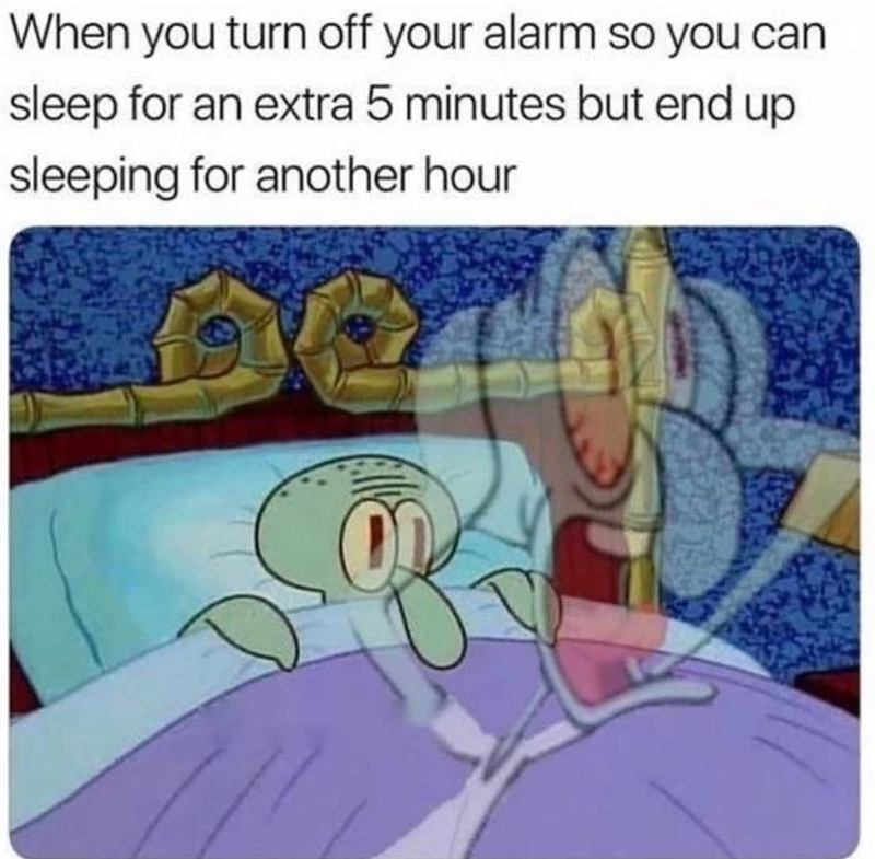 When you turn off your alarm so you can sleep for an extra 5 minutes but end up sleeping for another hour