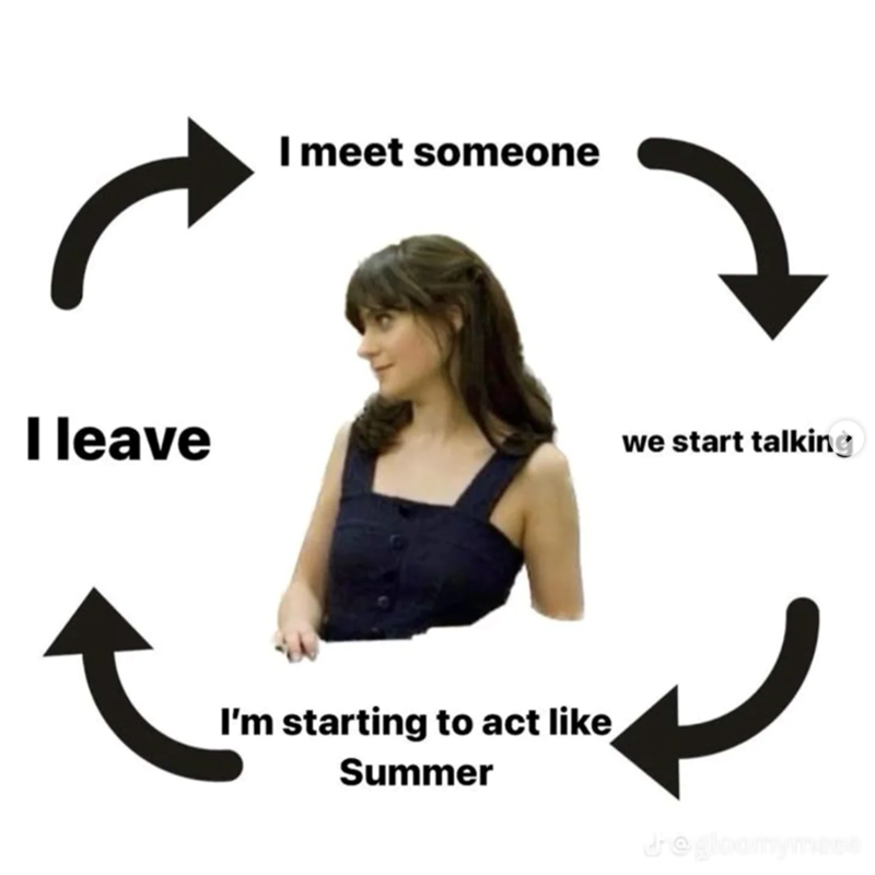 I meet someone I leave we start talking I'm starting to act like Summer degloomymace