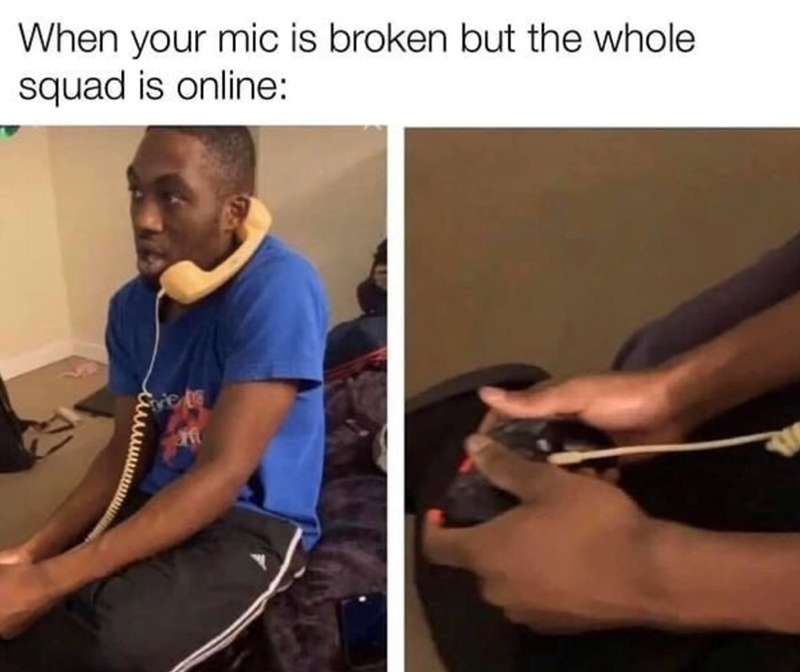 When your mic is broken but the whole. squad is online: Style D