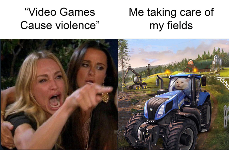 "Video Games Cause violence" Me taking care of my fields