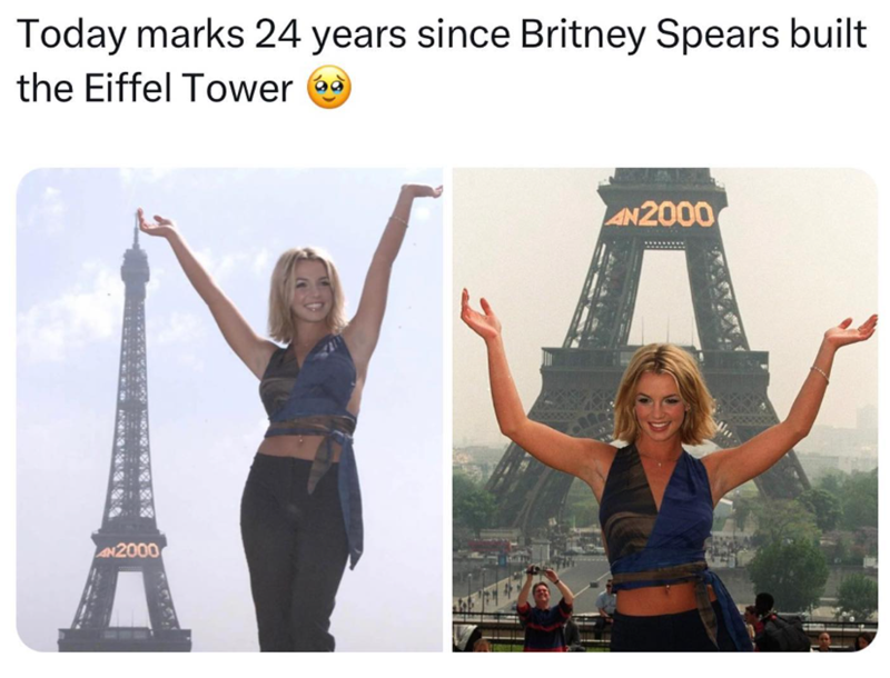 Today marks 24 years since Britney Spears built the Eiffel Tower 60 AN2000 AN2000