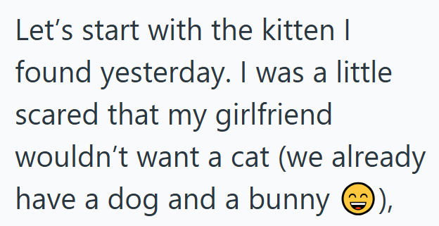 Let's start with the kitten I found yesterday. I was a little scared that my girlfriend wouldn't want a cat (we already have a dog and a bunny ③),