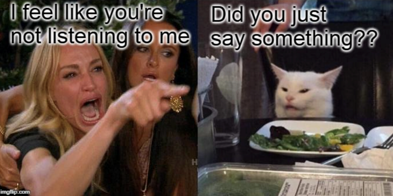 I feel like you're not listening to me Did you just say something?? imgflip.com H