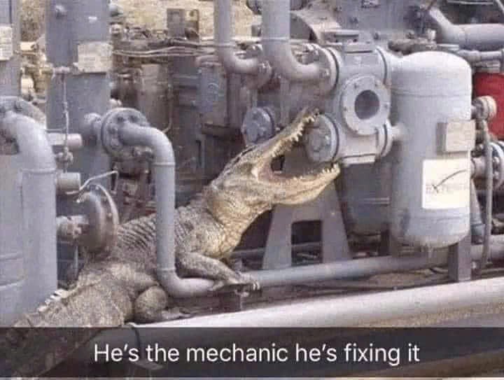 He's the mechanic he's fixing it