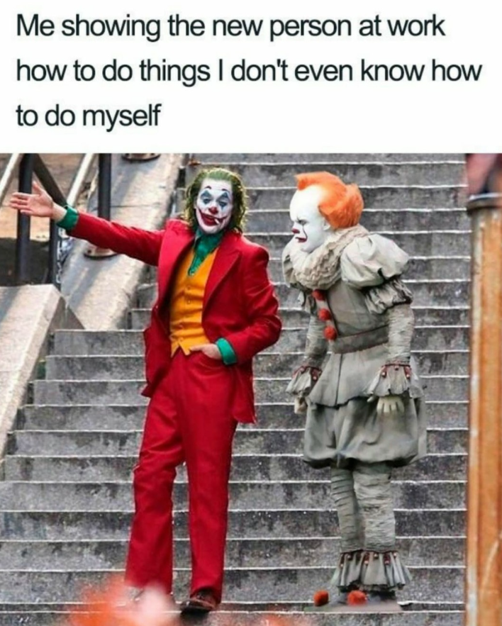 Me showing the new person at work how to do things I don't even know how to do myself